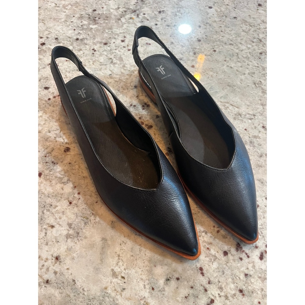 NWOT Frye Kenzie Slingback Black Leather Pointed Toe Flat Shoes Womens 8.5 - Picture 2 of 4
